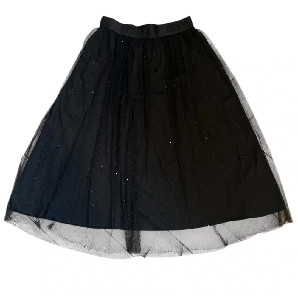 Elegant Black Tulle Midi Skirt - Women's with embellished shine Polk a dots - Picture 2 of 6